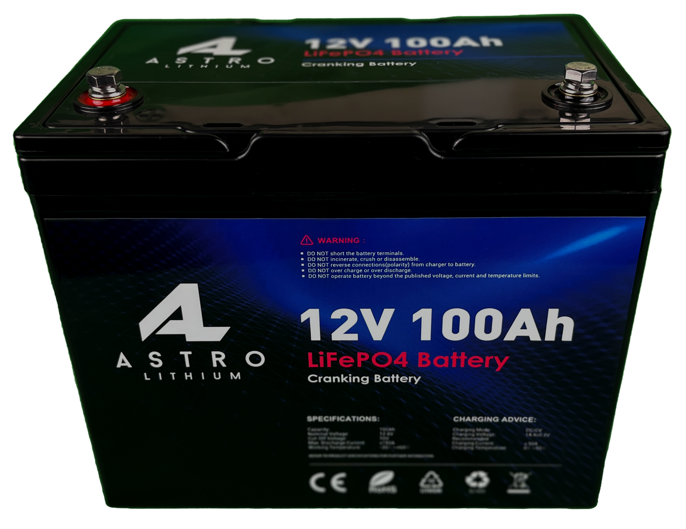 12V LiFePO4 Starter Battery, Lithium Cranking Battery, 100Ah